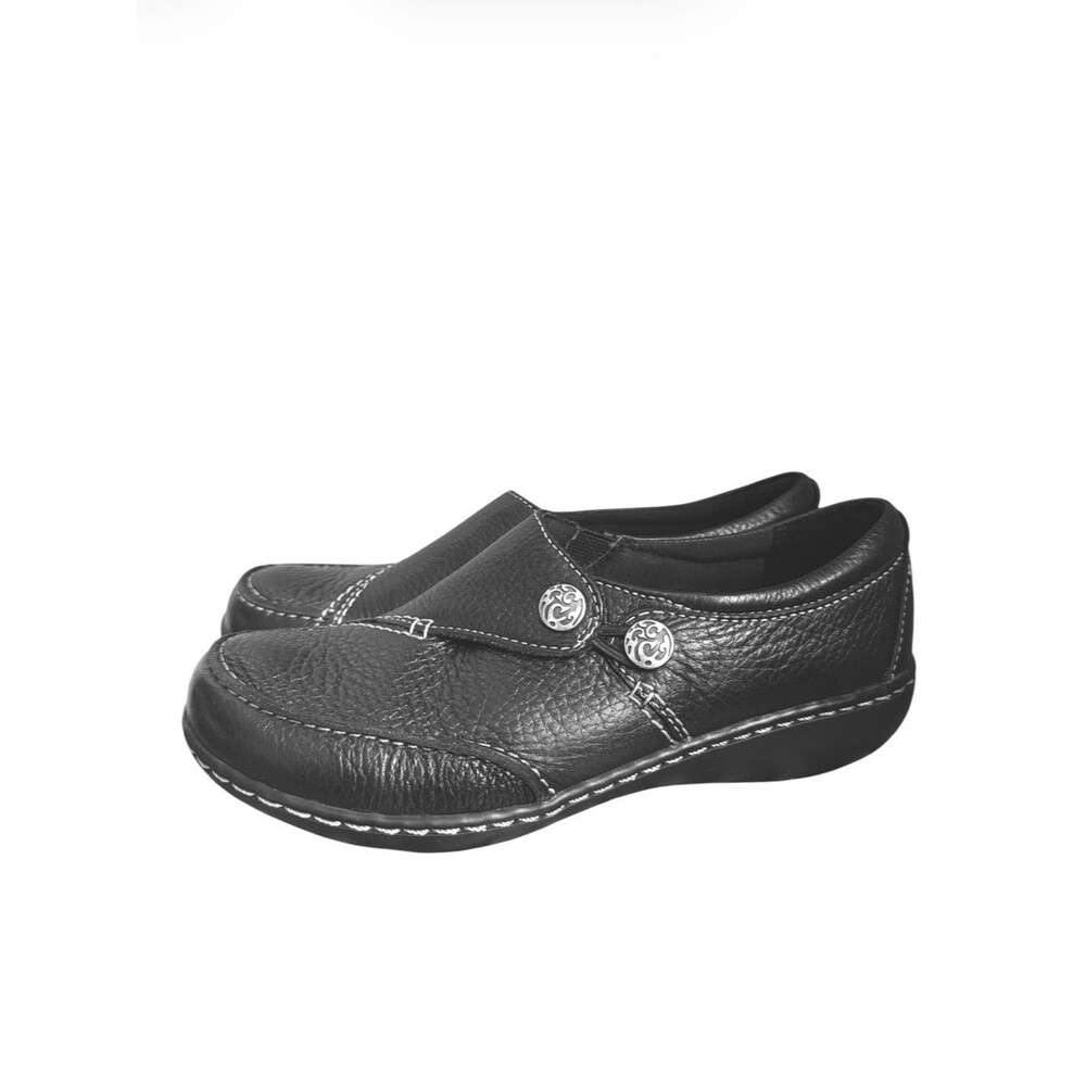 Clarks Ashland Lane Black Leather Slip On Loafer Shoes sz 6.5